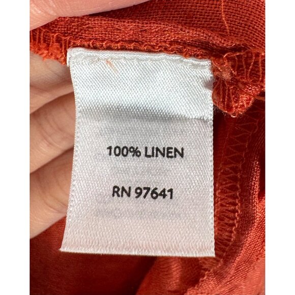 J.Jill Roll Tab Sleeve Orange tunic button down Linen shirt sz M - Picture 4 of 6